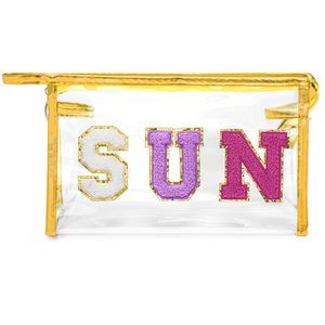 Clear Sun Makeup Bag - Preppy Purple Sun Chenille Varsity Letter Cosmetic Bag🖖